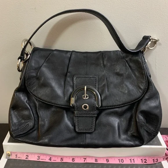 Authentic Coach Soho Y2K Black Leather Bag Vintage Big Buckle Flap Shoulder Hobo - Picture 2 of 16